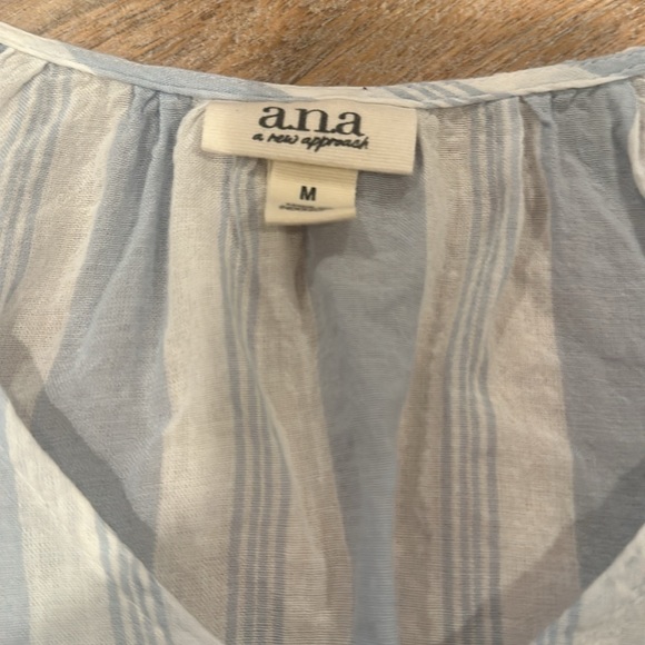 A.N.A blue and white striped long Sleeve Sheer V Neck Blouse size medium - Picture 5 of 6